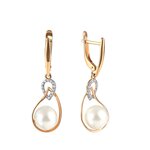 Серьги из красного золота 585° пробы с жемчугом и фианитом