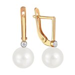 Серьги из красного золота 585° пробы с жемчугом и фианитом