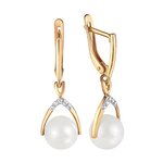 Серьги из красного золота 585° пробы с жемчугом и фианитом