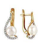 Серьги из красного золота 585° пробы с жемчугом и фианитом