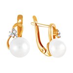 Серьги из красного золота 585° пробы с жемчугом и фианитом