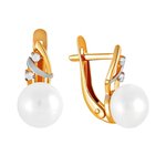 Серьги из красного золота 585° пробы с жемчугом и фианитом
