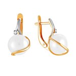 Серьги из красного золота 585° пробы с жемчугом и фианитом