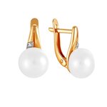 Серьги из красного золота 585° пробы с жемчугом и фианитом
