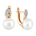 Серьги из красного золота 585° пробы с жемчугом и фианитом