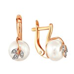 Серьги из красного золота 585° пробы с жемчугом и фианитом