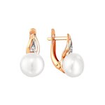 Серьги из красного золота 585° пробы с жемчугом и фианитом