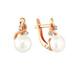 Серьги из красного золота 585° пробы с жемчугом и фианитом