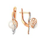 Серьги из красного золота 585° пробы с жемчугом и фианитом