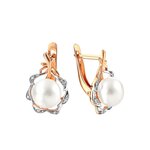 Серьги из красного золота 585° пробы с жемчугом и фианитом