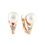 Серьги из красного золота 585° пробы с жемчугом и фианитом