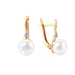Серьги из красного золота 585° пробы с жемчугом и фианитом