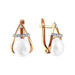 Серьги из красного золота 585° пробы с жемчугом и фианитом