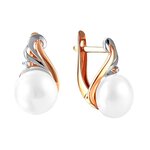 Серьги из красного золота 585° пробы с жемчугом и фианитом