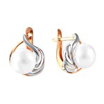 Серьги из красного золота 585° пробы с жемчугом и фианитом