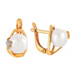 Серьги из красного золота 585° пробы с жемчугом и фианитом