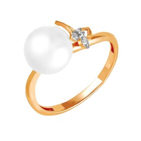 Кольцо из красного золота 585° пробы с жемчугом и фианитом