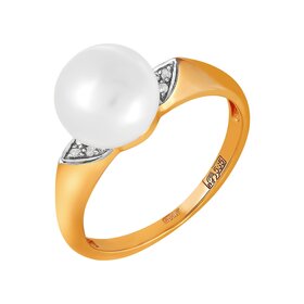 Кольцо из красного золота 585° пробы с жемчугом и фианитом