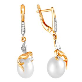 Серьги из красного золота 585° пробы с жемчугом