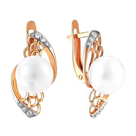 Серьги из красного золота 585° пробы с жемчугом